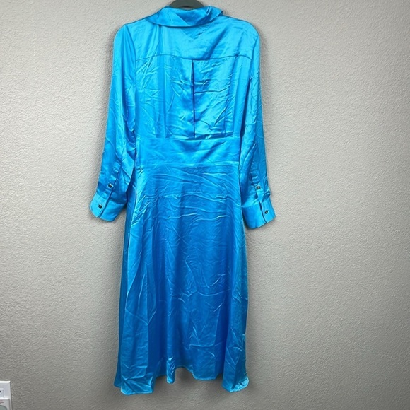 NWT TAHARI ASL Collared Midi Dress In Blue Faux Wrap Long Sleeve Sz 8 - Picture 6 of 14